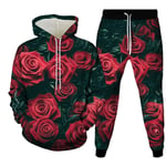 KHJH Sweat Capuche 3D Imprimé Homme,Sweat À Capuche Unisexe Pantalon De Jogging Ensemble De Survêtement Imprimé Rose Rouge À Manches Longues Pull À Capuche Costume De Sport Pantalon De Survêtement