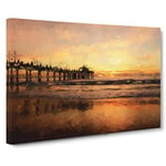 Big Box Art Sunset Behind The Pier in Abstract Canvas Wall Art Framed Picture Print, 30 x 20 Inch (76 x 50 cm), Blue, Orange