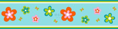 ESTAhome frise papier peint fleurs turquoise et orange - 13,25 cm x 5 m - 174609