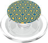 Yellow Blue Geometric Hexagons Cubes Squares Mesh Pattern PopSockets PopGrip pour MagSafe