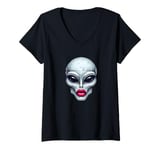 Womens Alien with Full Beautiful Lips V-Neck T-Shirt