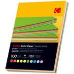 KODAK - Ramette de 100 feuilles papier couleur 80g/m². Format A4 (21x29.7cm) Rouge. Orange. Jaune. Vert. Bleu et Rose