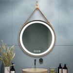 Luvodi - Miroir Salle de Bain led Rond 80 cm Doré Anti-buée Miroir Mural Suspendu avec Eclairage led pour Maquillage Rasage Coiffage