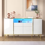 Okwish - Buffet, commode à 2 tiroirs blanc brillant, commode, commode de chambre à coucher, buffet blanc brillant - L150/P40/H80cm