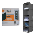 Flexi Storage 5 Shelf Premium Hanging Deep Shelf Wardrobe Organiser (Dark Grey)