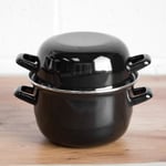 2 Litre Black Enamel Mussels Pot with Lid Steamer Cooking Pan Oven Dish Moules