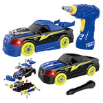 GILOBABY 26 Pièces Démonter Jouet Voiture, Bricolage Véhicules Jouet Enfant avec Perceuse Électrique, Son et Lumière LED, Jouets de Construction Cadeau Éducatif pour Enfants Garçons Filles 3-7 Ans