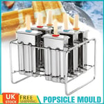 6PCS Ice Cream Mould Stainless Steel Popsicle Mold Lolly Ice Pop Mold Holder UK