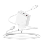 65W Chargeur USB C Rapide pour i-Pad Pro/Air/Mini, MacBook Pro/Air 13 M1 M2, iPhone 15/14/13/12, Samsung Galaxy S23/S22/S21 Ultra, Pixel Huawei ASUS Lenovo HP Tablette, 2 Port Chargeur GaN Prise USB C