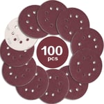 100PCS Disque de Ponçage 125mm Grain 100, Disques a Poncer Papier Abrasifs 8 Trous Idéal pour Poncer/Polir pour Ponceuse Excentrique