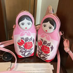 PU Leather Russian Doll Shape Shoulder Bag Mobile Phone Handbag  Girls Gifts