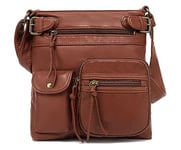 Scarleton Petit Sac à bandoulière Multi-Poches pour Femmes Sac à bandoulière en Cuir végétal lavé Ultra Doux H183304 Petit Marron