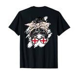 England Messy Bun With Bandana English Flag Sunglasses T-Shirt