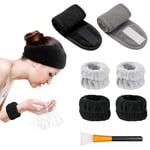 ZYKORT Lot de 7 bandes de maquillage, poignets souples élastiques, brosse en silicone, réglable, bandeau pour le lavage du visage, bande d'exercice physique (noir, gris)