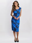 Gina Bacconi Madeline Floral Shift Dress, Black/Sapphire