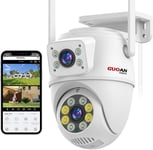 Camera Surveillance Wifi Extérieur,6Mp Lien À Double Lentille Ip Caméra Exterieur, Ip66 Étanche, Alerte Instantanée, Vision Nocturne En Couleur, Audio Bidirectionnel,Carte Tf/Cloud