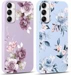 2 Pièces Coque Pour Samsung Galaxy A34 5g 6,5"", Mince Silicone Étui Avec Aesthetic Motif Fleur, Souple Tpu Bumper Housse Téléphone Antichoc Protection Case Cover Pour Samsung A34, Bleu + Violet