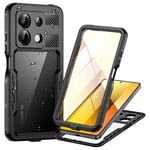 Lanhiem Coque Xiaomi Redmi Note 13 (5G), [IP68 Étanche + Antichoc] 360 Protection Integrale Antipoussière Waterproof Etui Double Renforcé Avant et Arrière Housses pour Redmi Note 13, Noir