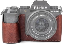 Housse Fuji XS20, Cuir Véritable de Style Rétro pour Appareil Photo Fujifilm Fuji XS20/X-S20 Étui de Protection Inférieur - avec Poignée et Conception Inférieure d'Ouverture - Marron