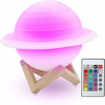 Fei Yu - 22 cm Lampe de planète Saturne, impression 3D 16 couleurs Télécommande tactile Lampe de chevet Veilleuse sûre et usb Rechargeable Portable