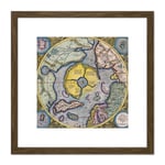 Map Mercator 1623 North Pole Arctic Pictorial Chart 8X8 Inch Square Wooden Framed Wall Art Print Picture with Mount