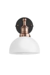 Brooklyn Opal Glass Dome Wall Light, 8 Inch, White, Copper Holder