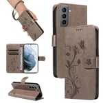 BOONGET Etui Samsung Galaxy S21 5G (6.3") Housse Téléphone Flip en Abricot fleur arbre motif housse de protection - Gris