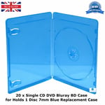 2 x Single 7mm Spine Blue Transparent Bluray Replacement Case Holding 1 Disc BD