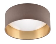 Reality Leuchten Plafonnier LED Locarno R64191141, plastique blanc, abat-jour taupe/doré, LED 12 Watt incluse