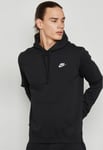 Nike Mens Club Pullover Hoodie Embroidered Logo In Black Fleece - Size Small