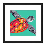 Ocean Loggerhead Turtle Red Shell Watercolour Ink Square Wooden Framed Wall Art Print Picture 8X8 Inch