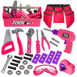 LOYO Kids Tool Set - 30Pcs Pretend Play Tool Toys with Kids Tool Belt, Electric Toy Drill, Construction Tool Box Kit Kids Toys Gift for Girl Boys Age 3 4 5 6 Years Old（Pink）