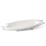 EVVIVA COMPANY SRL Porte-repas en porcelaine avec support en acier couleur argenté. Dimensions de la plaque 40 x 18 cm. Forme ovale. Pratique et élégant, idéal pour votre table.