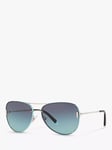 Tiffany & Co TF3066 Women's Aviator Sunglasses, Silver/Blue Gradient