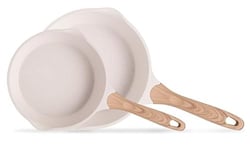 JEETEE Poêle 20 CM+26 CM, Poele Induction Avec Revêtement Et Poignée Résistante À La Chaleur, Convient Pour Toutes Les Cuisinières, Sans Pfoa, Beige