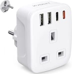 UK to EU Plug Adapter, 2 USB C Fast Charge, Euro Travel Adapter Type E/F