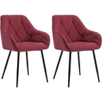 Woltu - Lot de 2 Chaises de Salle à Manger en Velours + Métal, Chaise de Cuisine, Chaise Ergonomique pour Salon, Bureau, Coiffeuse, Bordeaux