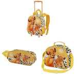 Disney Roi Lion Africa - Petit Sac à dos 3D à Roulettes + Trousse 3D Double + Sac à Goûter 3D