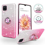 SouliGo Samsung Galaxy A12 Case 360° Ring Holder Kickstand for Magnetic Car Mount Slim Glitter Bling Sparkle Shiny Girls Women Protective Shockproof Phone Cover for Samsung A12 6.5", Gradient Pink