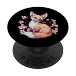 Renard kawaii de dessin animé avec des cerises et des fleurs PopSockets PopGrip Adhésif