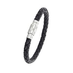 JOOP! Bracelet en cuir et acier inoxydable pour homme, 21 cm, argent, livré dans une boîte cadeau, 2023437