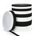 12m White & Black Woven Flat Knit Elastic Band Craft Sewing Cord 2cm