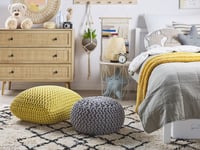 Pouf Rond en Coton Jaune à Billes de Polystyrène Accessoire d'Intérieur Doux Co