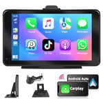 Podofo Auto Radio Stéréo de Voiture Portable avec sans Fil Apple Carplay Android Auto 7" Moniteur à Écran Tactile Autoradio avec Bluetooth, Transmission FM, Airplay, Lien Miroir 7V-32V