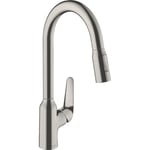 hansgrohe Focus M42 Mitigeur de cuisine 220, avec douchette extractible 2 jets, sBox, aspect acier inox, 71820800