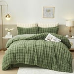 Luofanfei Housse de Couette Hiver 240x260 Chaude Flanelle Toucher Cashmere Polaire Parure de Lit en Velours Vert Sauge Doux avec Fermeture Éclair Linge de Lit 2 Personnes avec Taies d'oreiller 65x65