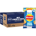 Walkers Less Salt Mild Cheese & Onion Crisps 45G (Case of 32)