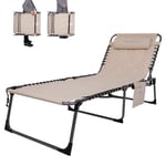 KingCamp XL Bain de Soleil en Coton épais 5 Positions Réglable Chaise Longue Inclinable Pliable avec Oreiller Rembourré Charge Max 150kg Lit de Camping Pliant pour Patio Jardin Plage Pêche 200x68x38cm