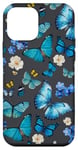 iPhone 12 mini Blue Butterflies on Charcoal Black with Vintage Flowers Case