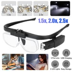 Magnifying Glass Headset LED Light Head Headband Magnifier Loupe Jeweler 3 Lens